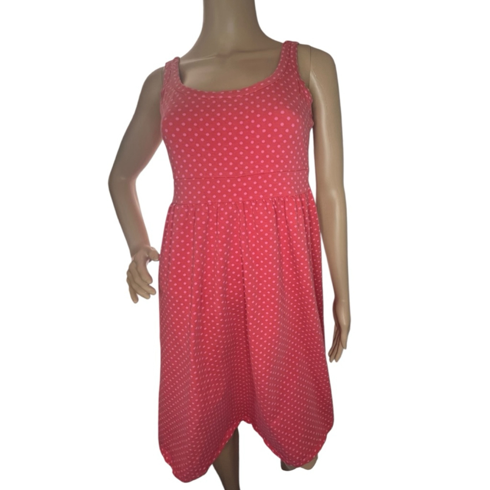 Green Cotton Pink Polka Dot Knee Length Tank Style Sundress